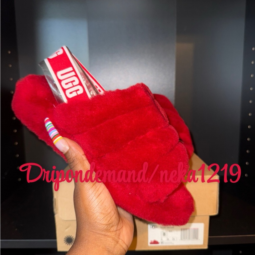 UGG Fluff Yeah Slides- Ribbon Red